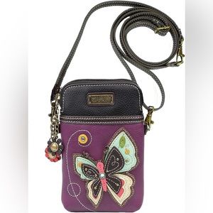 Chala Purple Butterfly Cellphone Crossbody Handbag - Convertible Strap